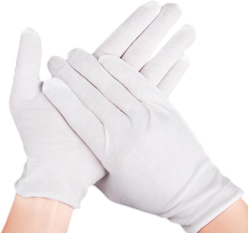 COOBL 12 Pairs White Cotton Gloves For Dry Hands and Eczema,Soft Breathable Stretchy Working Gloves for coins, Jewelry,Moisturizing Glove for Women and man - Image 1